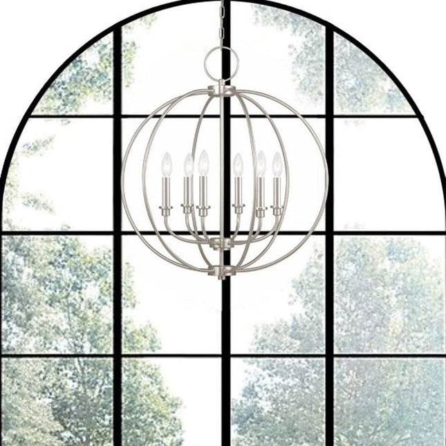 Nickel Six Light Metal Dimmable Chandelier With Shades HomeRoots