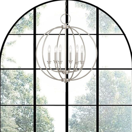 Nickel Six Light Metal Dimmable Chandelier With Shades