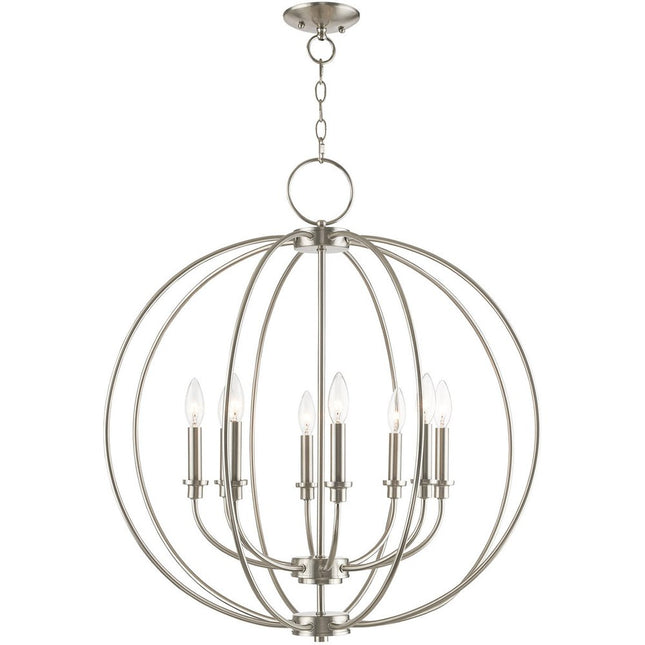 Nickel Eight Light Metal Dimmable Chandelier With Shades HomeRoots