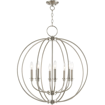 Nickel Eight Light Metal Dimmable Chandelier With Shades