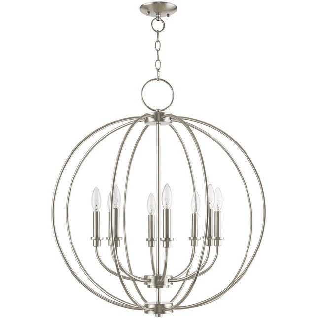 Nickel Eight Light Metal Dimmable Chandelier With Shades HomeRoots