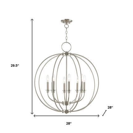 Nickel Eight Light Metal Dimmable Chandelier With Shades