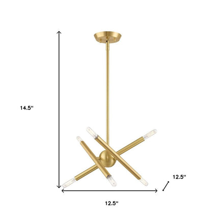 Brass Six Light Metal Dimmable Chandelier With Shades