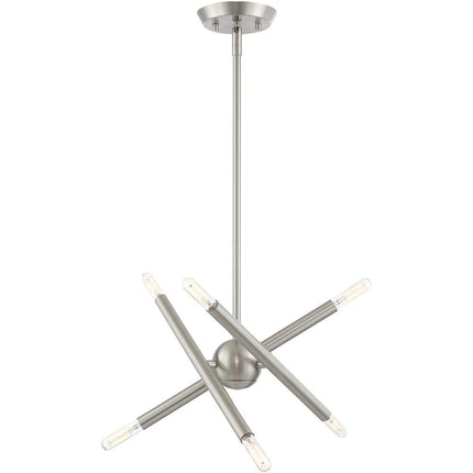 Nickel Six Light Metal Dimmable Chandelier With Shades