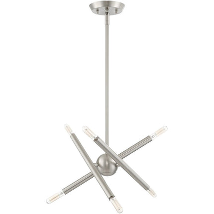 Nickel Six Light Metal Dimmable Chandelier With Shades