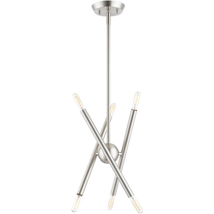 Nickel Six Light Metal Dimmable Chandelier With Shades