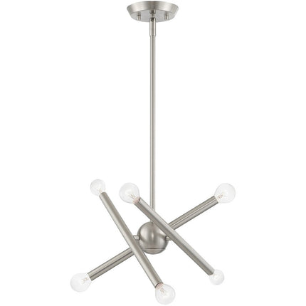 Nickel Six Light Metal Dimmable Chandelier With Shades