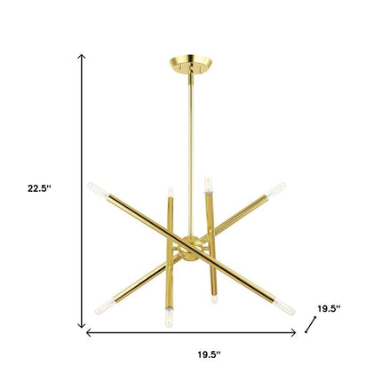 Brass Eight Light Metal Dimmable Chandelier With Shades