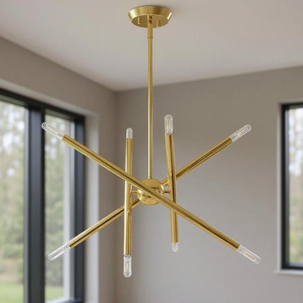 Brass Eight Light Metal Dimmable Chandelier With Shades