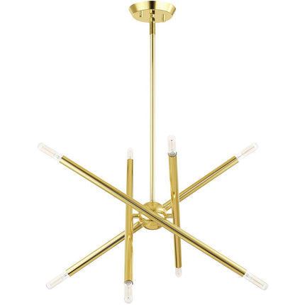 Brass Eight Light Metal Dimmable Chandelier With Shades