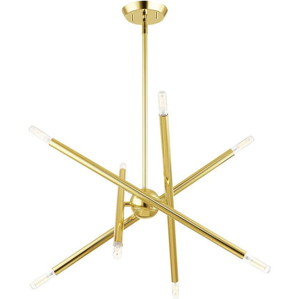 Brass Eight Light Metal Dimmable Chandelier With Shades