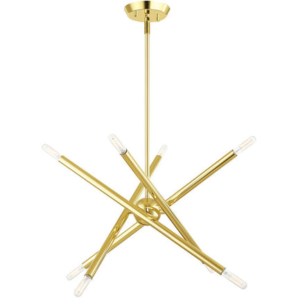 Brass Eight Light Metal Dimmable Chandelier With Shades