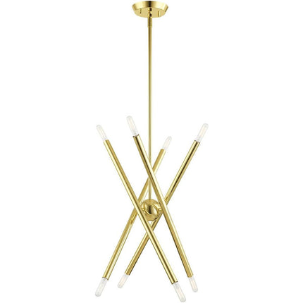Brass Eight Light Metal Dimmable Chandelier With Shades