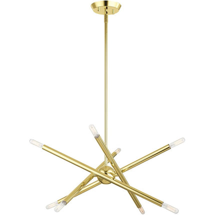 Brass Eight Light Metal Dimmable Chandelier With Shades