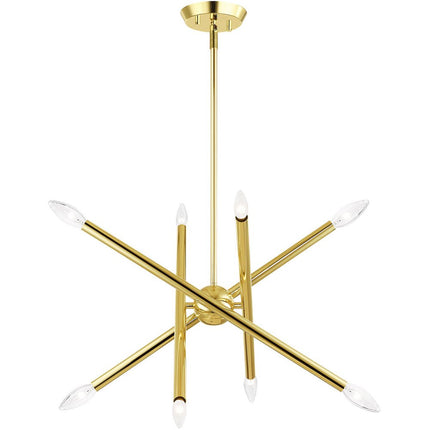 Brass Eight Light Metal Dimmable Chandelier With Shades