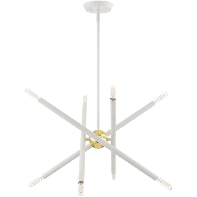 White Eight Light Metal Dimmable Chandelier With Shades HomeRoots
