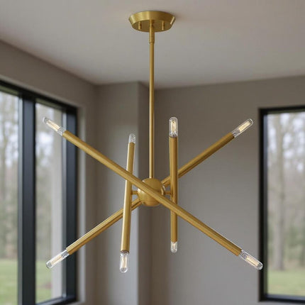 Brass Eight Light Metal Dimmable Chandelier With Shades