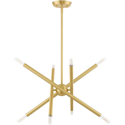 Brass Eight Light Metal Dimmable Chandelier With Shades