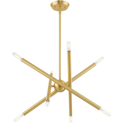 Brass Eight Light Metal Dimmable Chandelier With Shades