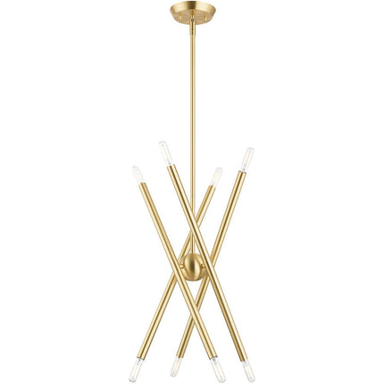Brass Eight Light Metal Dimmable Chandelier With Shades