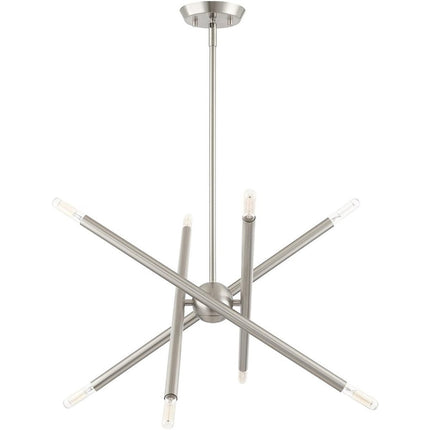 Nickel Eight Light Metal Dimmable Chandelier With Shades
