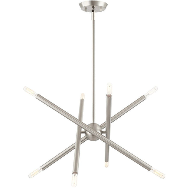Nickel Eight Light Metal Dimmable Chandelier With Shades HomeRoots
