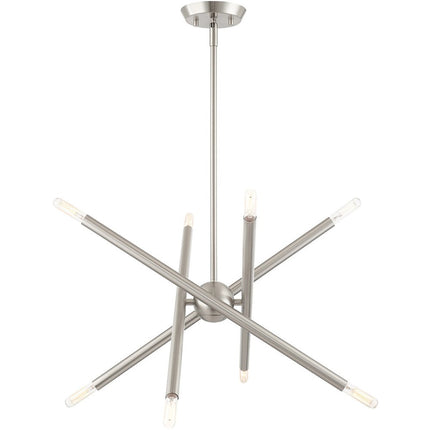 Nickel Eight Light Metal Dimmable Chandelier With Shades