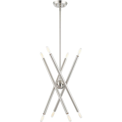 Nickel Eight Light Metal Dimmable Chandelier With Shades