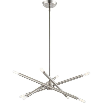 Nickel Eight Light Metal Dimmable Chandelier With Shades