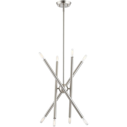 Nickel Eight Light Metal Dimmable Chandelier With Shades
