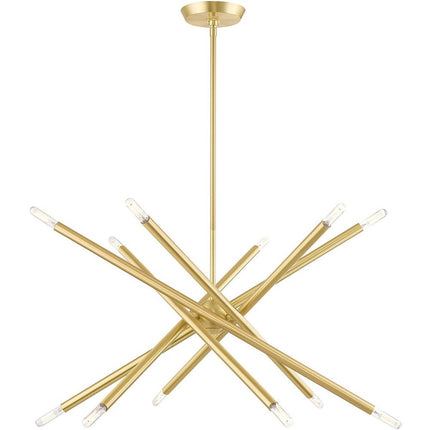 Brass Six Light Metal Dimmable Chandelier With Shades