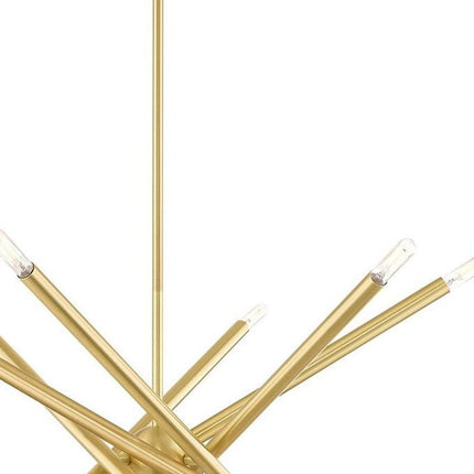 Brass Six Light Metal Dimmable Chandelier With Shades
