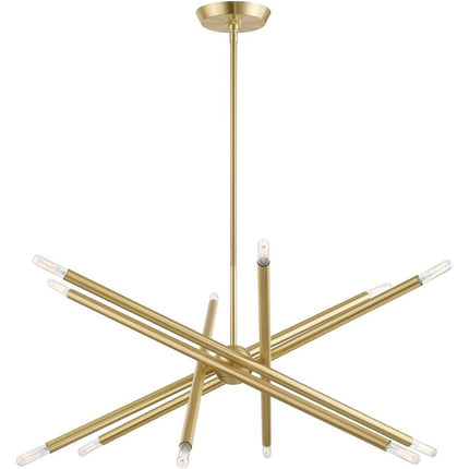 Brass Six Light Metal Dimmable Chandelier With Shades