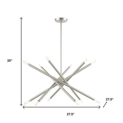 Nickel Six Light Metal Dimmable Chandelier With Shades
