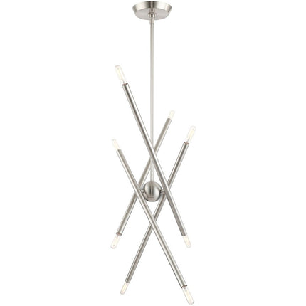 Nickel Eight Light Metal Dimmable Chandelier With Shades