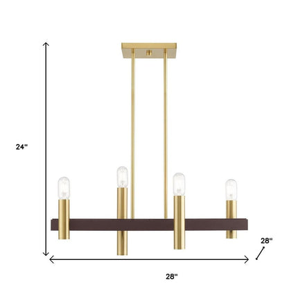 Bronze Four Light Metal Dimmable Chandelier With Shades