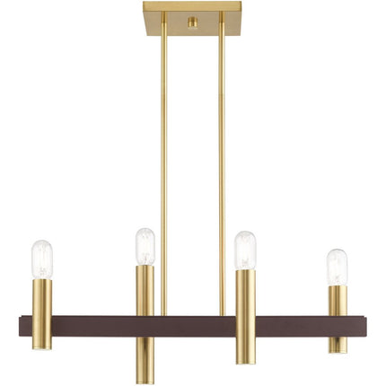 Bronze Four Light Metal Dimmable Chandelier With Shades