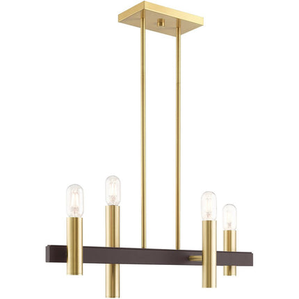 Bronze Four Light Metal Dimmable Chandelier With Shades