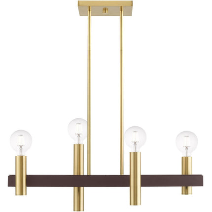 Bronze Four Light Metal Dimmable Chandelier With Shades