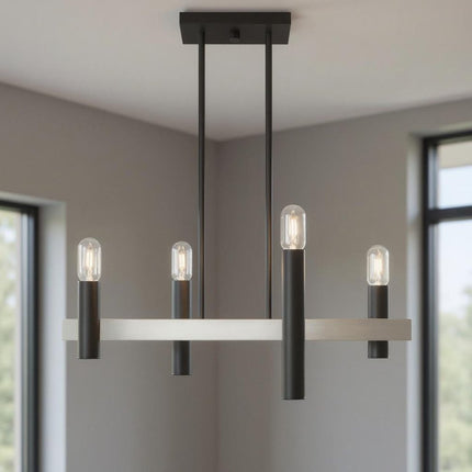 Nickel Four Light Metal Dimmable Chandelier With Shades