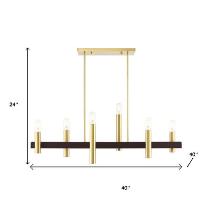 Bronze Six Light Metal Dimmable Chandelier With Shades