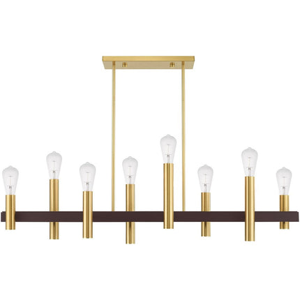 Bronze Eight Light Metal Dimmable Chandelier With Shades