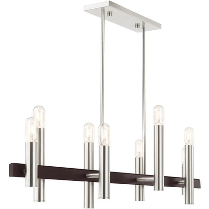 Bronze Eight Light Metal Dimmable Chandelier With Shades