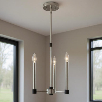 Nickel Three Light Metal Dimmable Chandelier With Shades