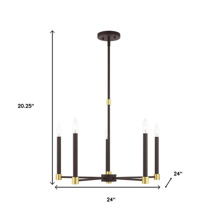 Bronze Five Light Metal Dimmable Chandelier With Shades