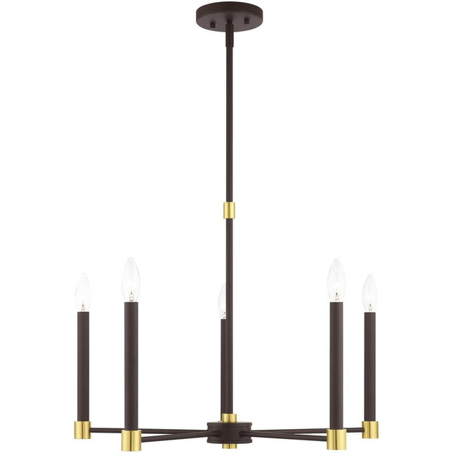 Bronze Five Light Metal Dimmable Chandelier With Shades