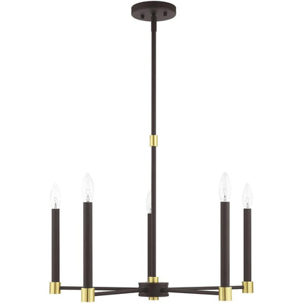 Bronze Five Light Metal Dimmable Chandelier With Shades