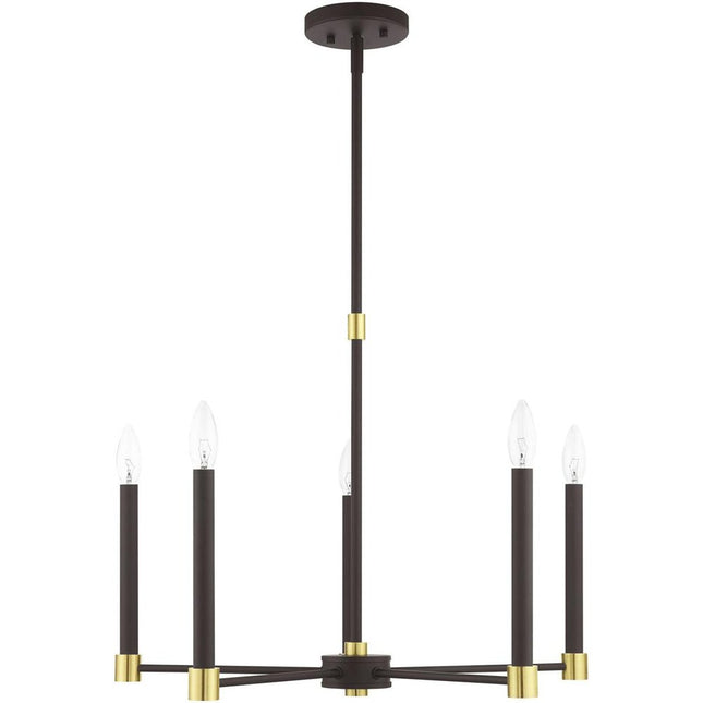 Bronze Five Light Metal Dimmable Chandelier With Shades