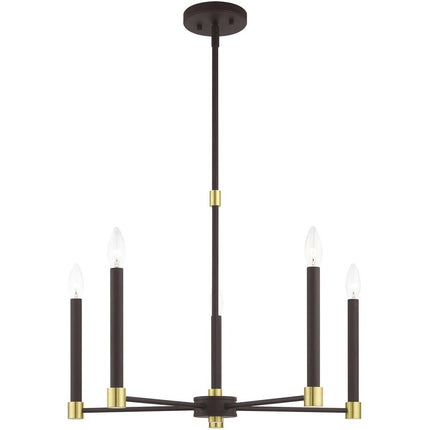 Bronze Five Light Metal Dimmable Chandelier With Shades