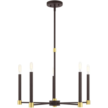 Bronze Five Light Metal Dimmable Chandelier With Shades